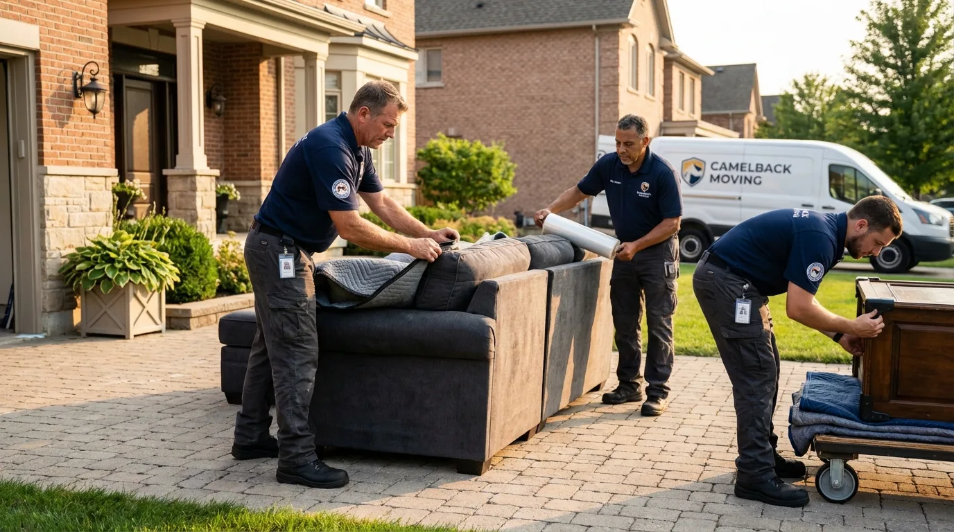 Large estate moving crew wrapping furniture in Lexington, MO