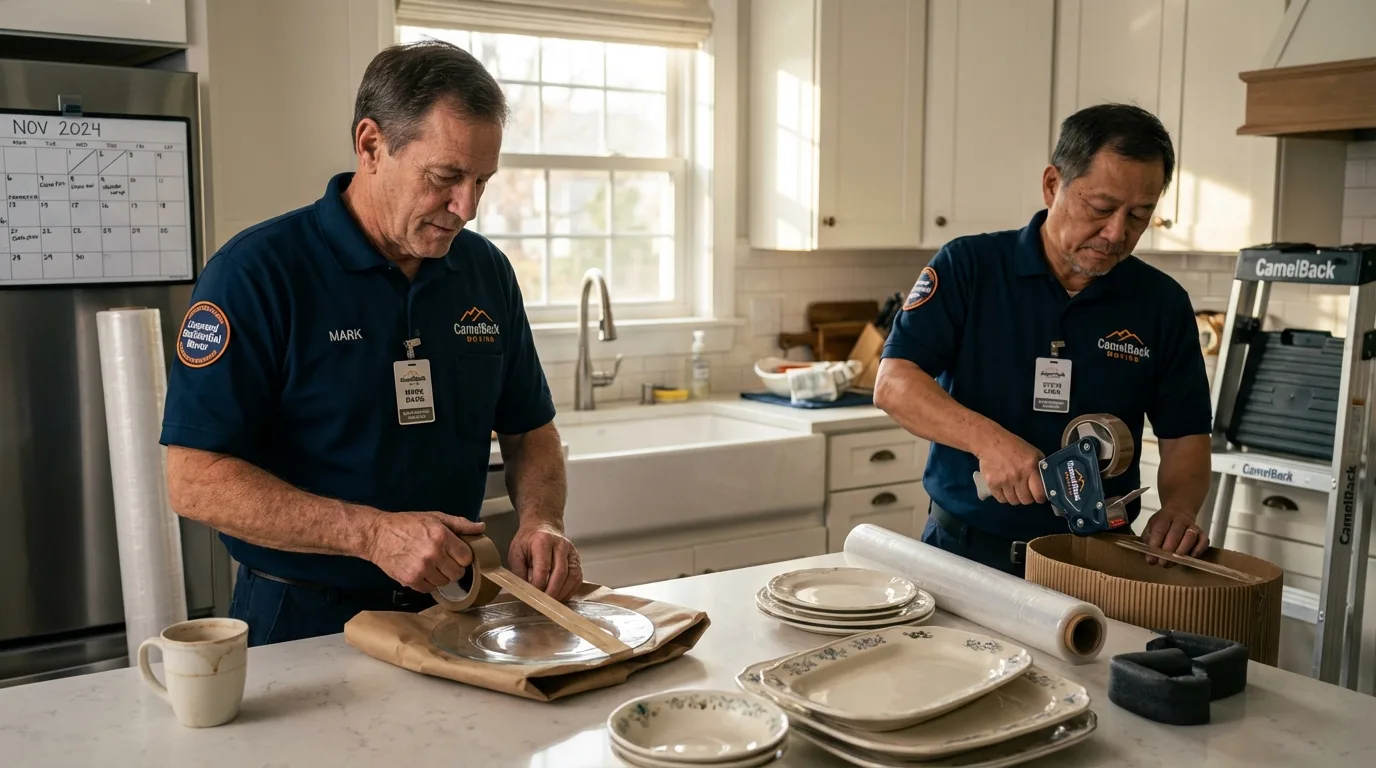 Professional crew packing kitchen dishware in Lexington, MO